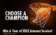 Picture of a basketball whooshing into a net with the text: Choose a champion, win a year of free internet service! See post for details.
